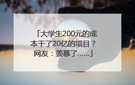大学生200元的成本干了20亿的项目？网友：羡慕了……