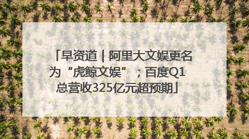早资道｜阿里大文娱更名为“虎鲸文娱”；百度Q1总营收325亿元超预期