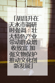 胡昌升在天水市调研时强调：壮大特色产业带动群众增收致富 加强文物保护推动文化创新发展